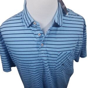 CHAPS Golf Shirt Mens XXL Blue Stripe Cotton Short Sleeve Casual